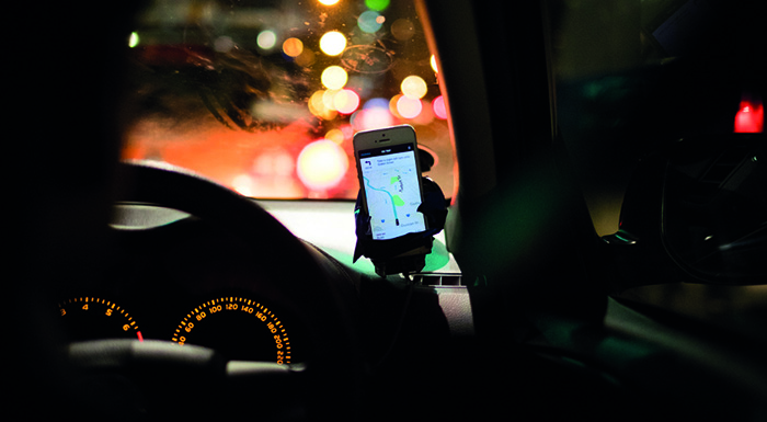 Inside of ride sharing cab
