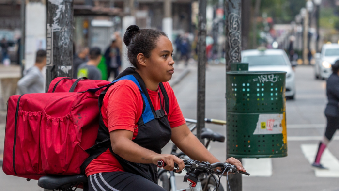 Woman delivery rider in Sao Paulo