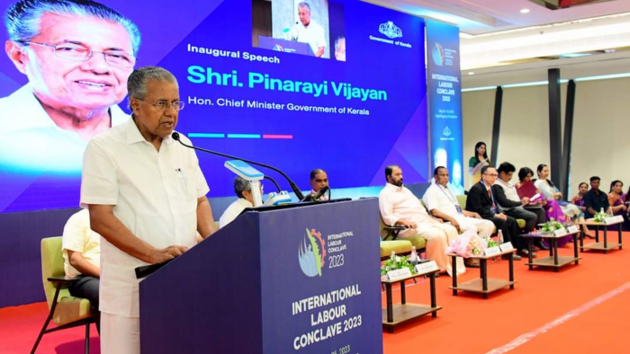 Kerala Chief Minister Pinarayi Vijayan addressing the International Labour Conclave 2023