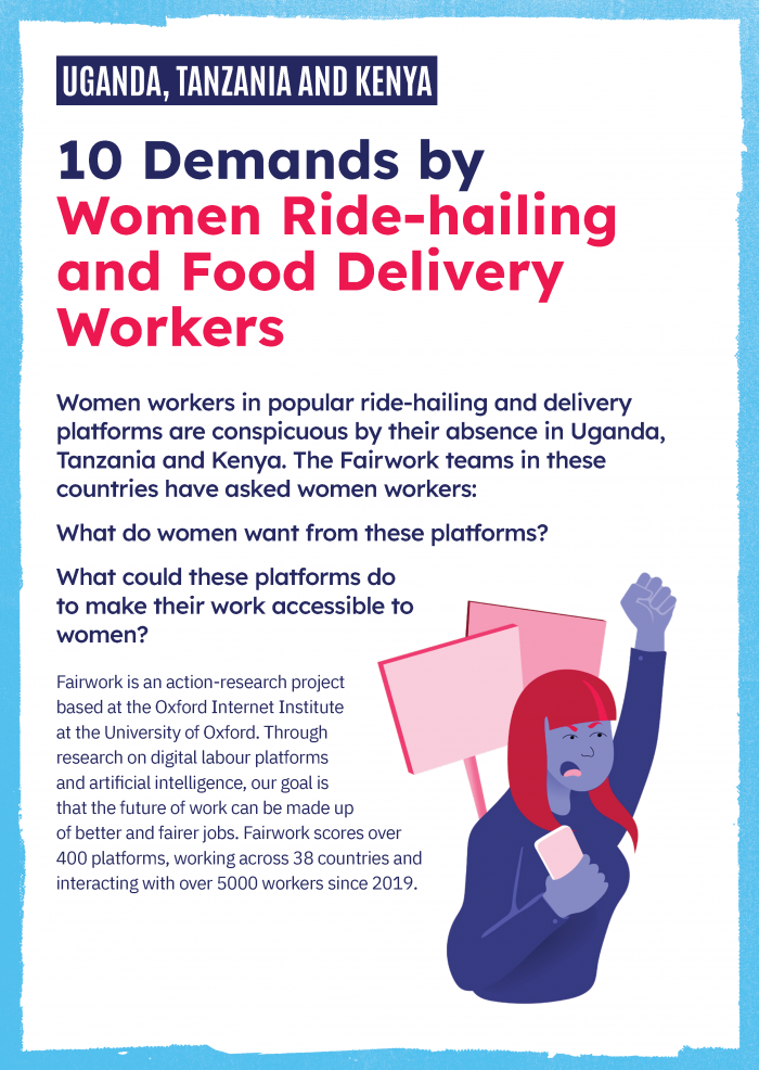 Cover flyer "10 Demands by women Ride-hailing and Food Delivery Workers"